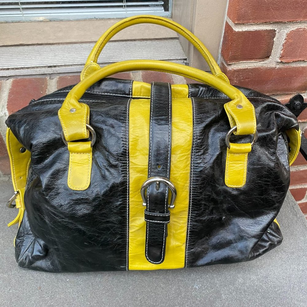 KiKi Pearl Handbag, Black and Mustard Yellow, detachable shoulder strap